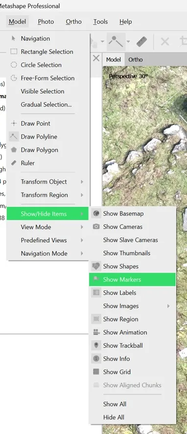 Model > Show/Hide Items > Show markers