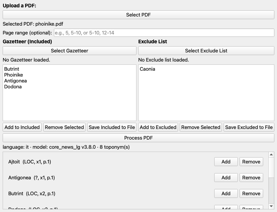 geoNamesFromPdf: the single-PDF graphical interface