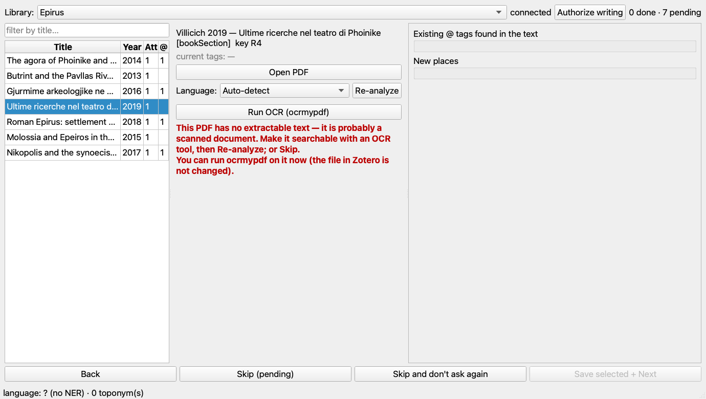 Scanned PDF: the button to run OCR with ocrmypdf