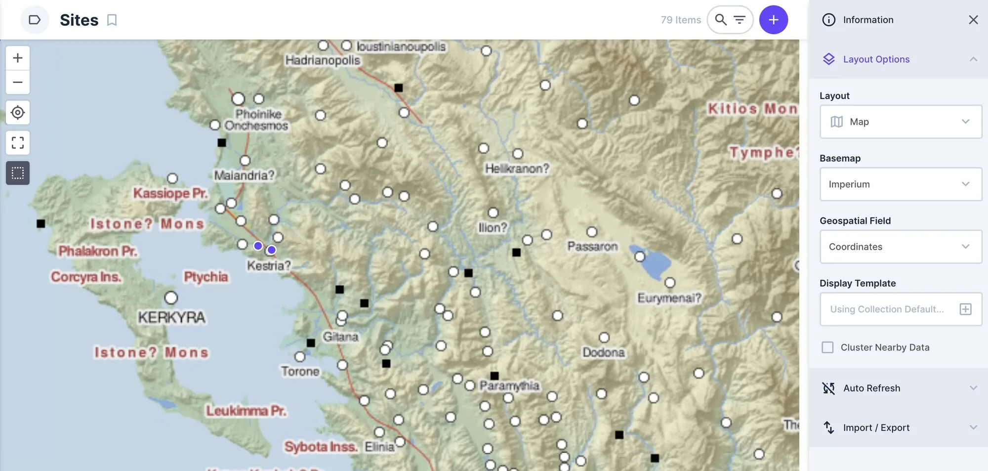 Map view of the Sites collection