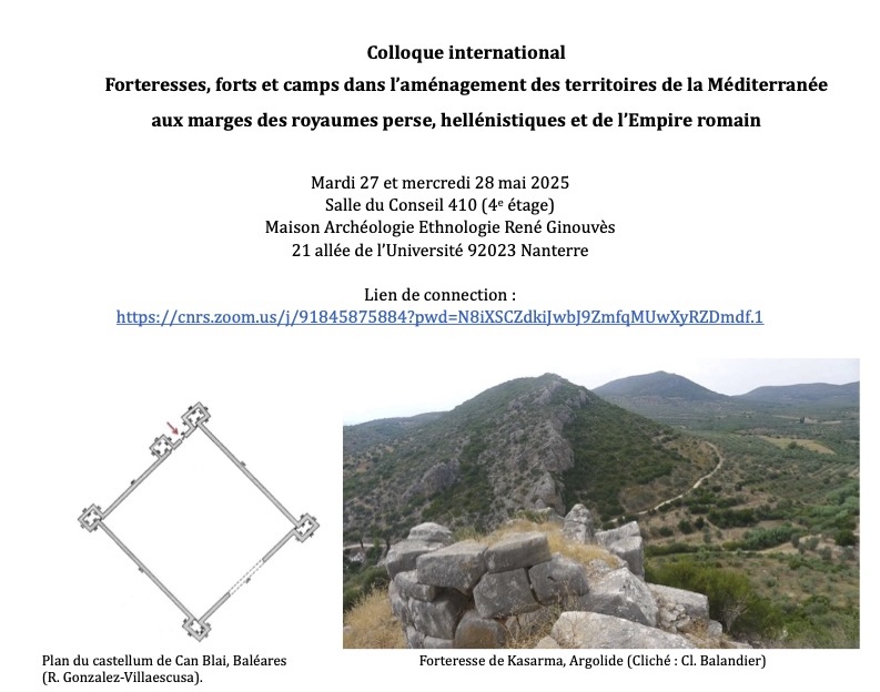 Partecipazione alla conferenza internazionale “Forteresses, forts et camps dans l’aménagement des territoires. De la Méditerranée aux marges des royaumes perse, hellénistiques e de l’Empire romain”